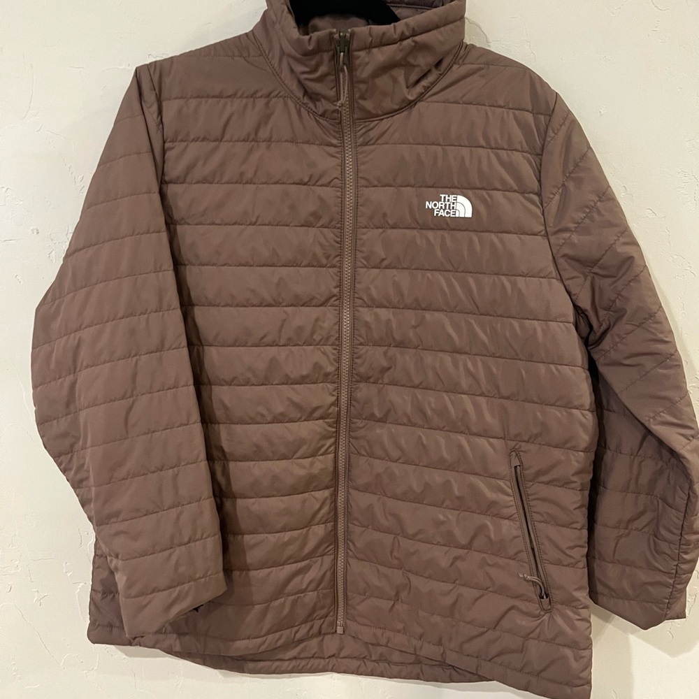 The North Face Red and Brown Puffer Jacket with Quilted Insulation